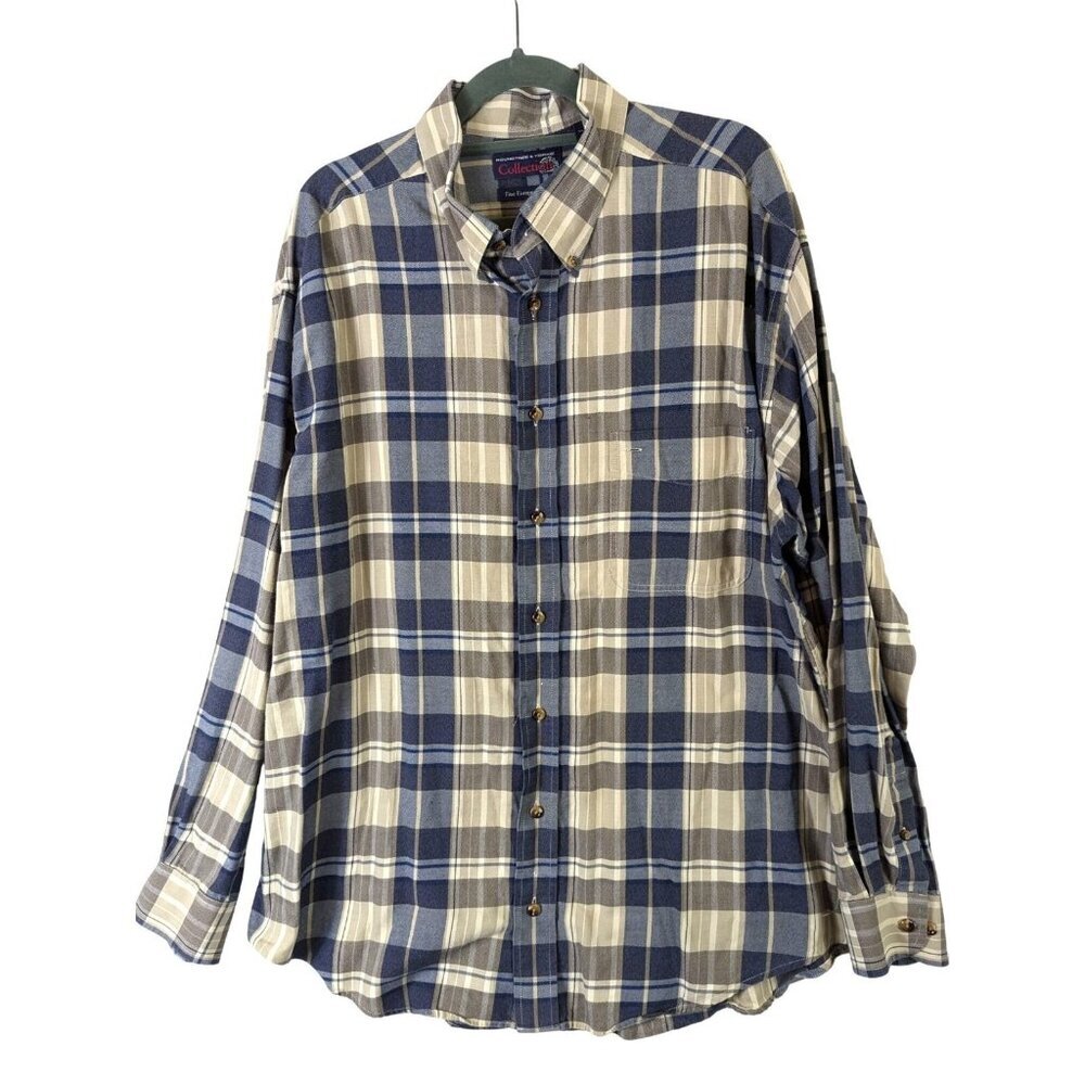 Roundtree Yorke Shirt Men size XL Plaid Button Up Office Classic Leisure Cotton